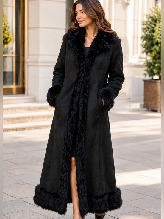 Masseys Jackets & Blazers - Masseys Black Long Faux Fur Trim Coat Women’s XL Elegant Winter